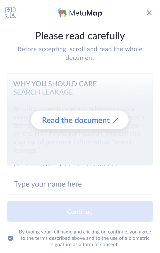 MetaMap SDK screen